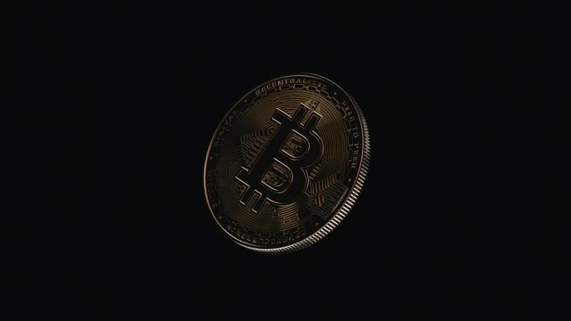 Looping animation of spinning bitcoin in the dark full HD