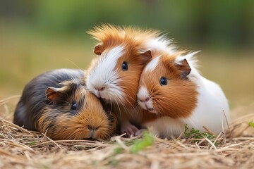 A family of guinea pigs playing togethe
