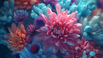Naklejka na ściany i meble Colorful Blooms Beneath the Waves: Discovering Underwater Flowers. Generative AI