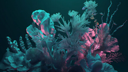 Naklejka premium Colorful Blooms Beneath the Waves: Discovering Underwater Flowers. Generative AI