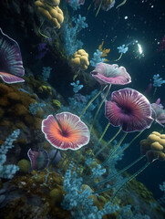 Colorful Blooms Beneath the Waves: Discovering Underwater Flowers. Generative AI