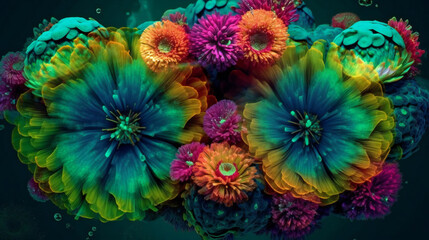 Obraz na płótnie Canvas Colorful Blooms Beneath the Waves: Discovering Underwater Flowers. Generative AI