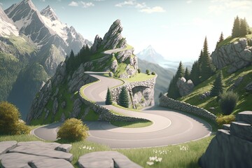 Beautiful road in the mountains Generative AI