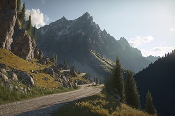 Beautiful road in the mountains Generative AI