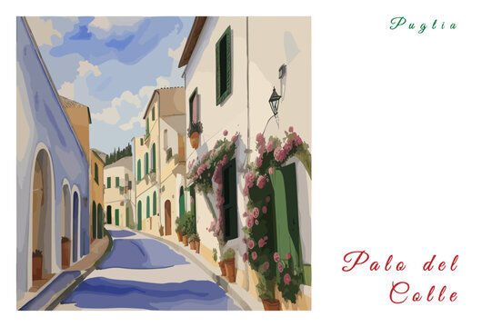 Palo del Colle: Poster with the name of the Italian city Palo del Colle and a water color illustration
