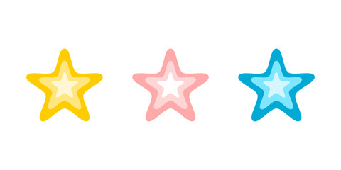 Fototapeta na wymiar set cute yellow pink blue star doodle icon flat vector design