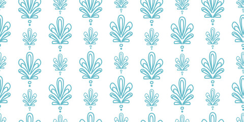 simple doodle repeat seamless pattern. summer autumn tropical design. soft pastel blue on white background.