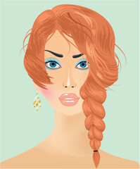 composition with a beautiful girl with a red braid