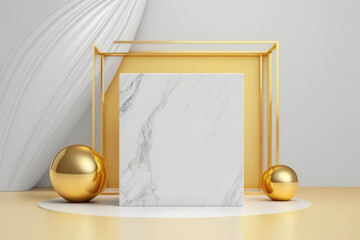3d marble luxury podium abstract background. Copy space product presentation. Generative ai.