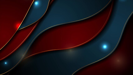 Dark red blue corporate wavy background with golden lines