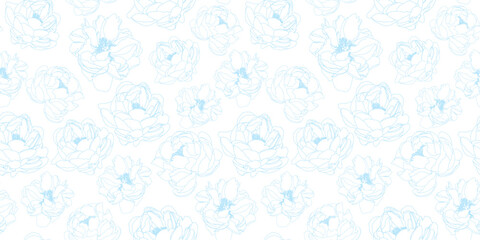 flowers pattern. summer floral seamless vector design for textile, dress, fabric. soft pastel blue flower on white background