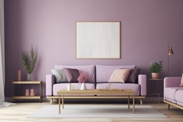 Fototapeta na wymiar Purple Living Room Interior - Cozy and Sophisticated Space Created with Generative AI