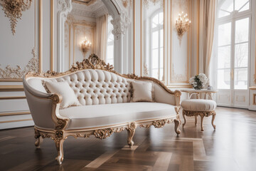 Luxurious lounge decorated in rococo style, Generative AI - obrazy, fototapety, plakaty