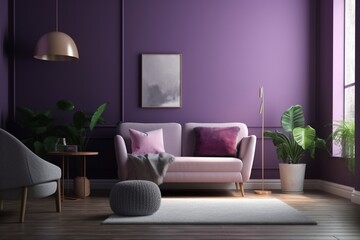 Purple Living Room Interior - Cozy and Sophisticated Space Created with Generative AI