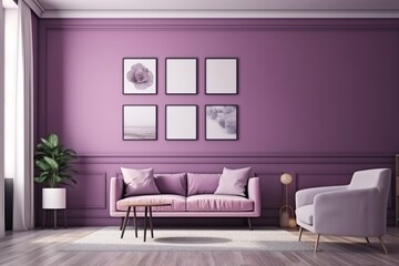 Purple Living Room Interior - Cozy and Sophisticated Space Created with Generative AI