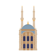 Mosque with Dome and Tower as Traditional Istanbul Symbol Vector Illustration