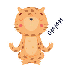 Cute Little Jaguar with Spotted Fur Meditating Sitting in Yoga Lotus Pose Vector Illustration