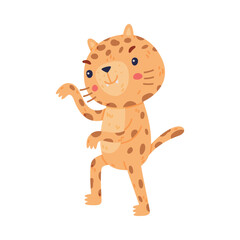 Cute Little Jaguar with Spotted Fur Walking and Smiling Vector Illustration