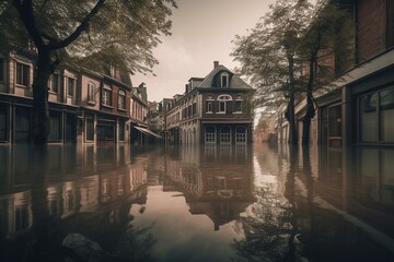 Fototapeta na wymiar A town submerged in floodwaters. Generative AI