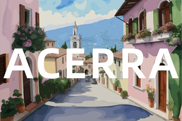 Acerra: Beautiful painting of an Italian village with the name Acerra in Campania