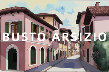 Busto Arsizio: Beautiful painting of an Italian village with the name Busto Arsizio in Lombardy