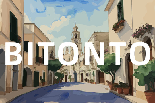 Bitonto: Beautiful painting of an Italian village with the name Bitonto in Puglia