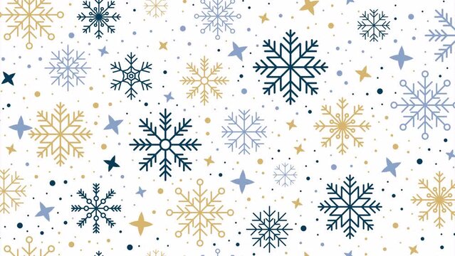 Winter background with animated snowflakes. Pattern with snowflakes. Winter snow background. Seamless and looped animation