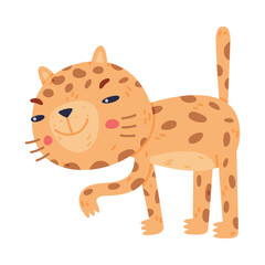 Cute Little Jaguar with Spotted Fur Walking and Smiling Vector Illustration