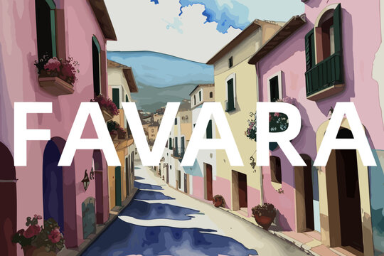 Favara: Beautiful painting of an Italian village with the name Favara in Sicilia