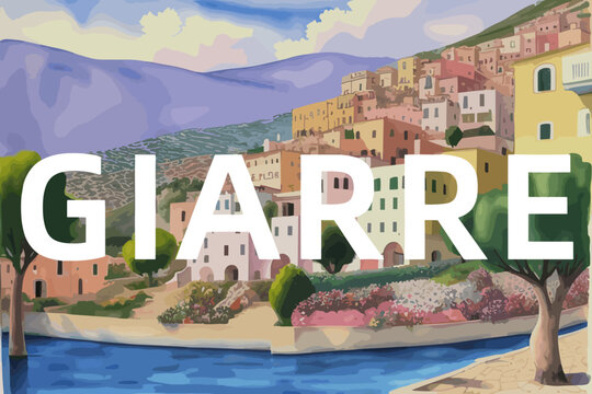 Giarre: Beautiful painting of an Italian village with the name Giarre in Sicilia