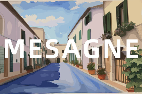 Mesagne: Beautiful painting of an Italian village with the name Mesagne in Puglia