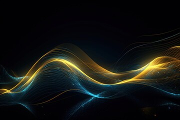 abstract futuristic background with gold blue glowing neon moving high speed wave lines and bokeh lights. Data transfer concept Fantastic wallpaper, Ai Generative