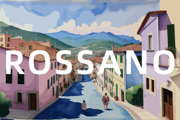 Rossano: Beautiful painting of an Italian village with the name Rossano in Calabria