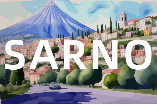 Sarno: Beautiful painting of an Italian village with the name Sarno in Campania