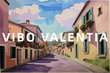 Vibo Valentia: Beautiful painting of an Italian village with the name Vibo Valentia in Calabria