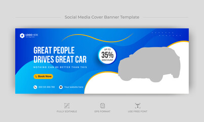 Car rental social media facebook cover banner template, Luxury car rent web banner template, facebook cover banner design.