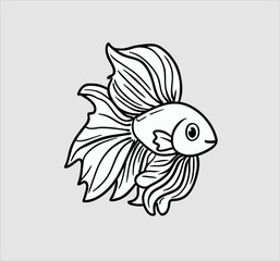 hand drawn design, cartoon tropical fish Betta splendens. Isolated vector illustration in linear style