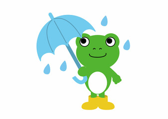 傘をさす蛙のイラスト