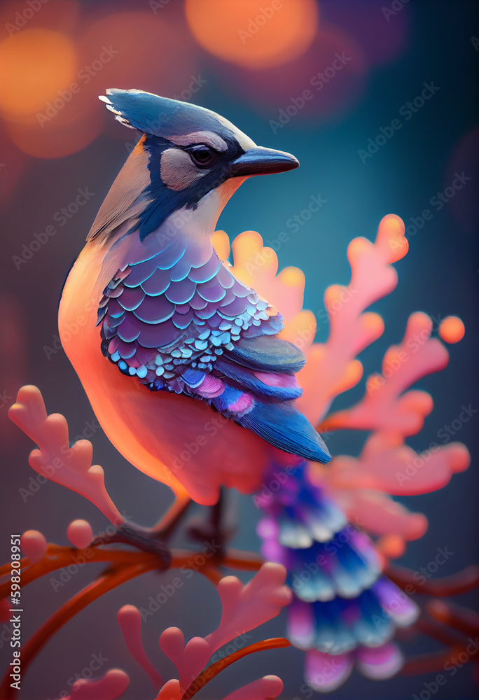 Aufkleber beautiful abstract bird blue jay from smooth elegant transparent fabric concept, contemporary on bri