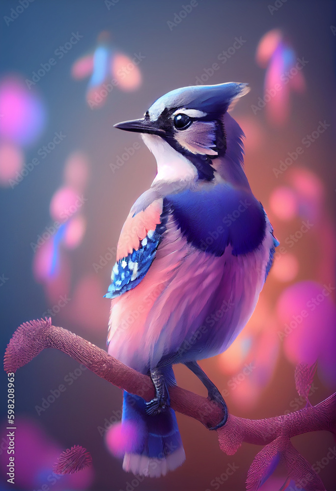 Poster beautiful abstract bird blue jay from smooth elegant transparent fabric concept, contemporary on bri