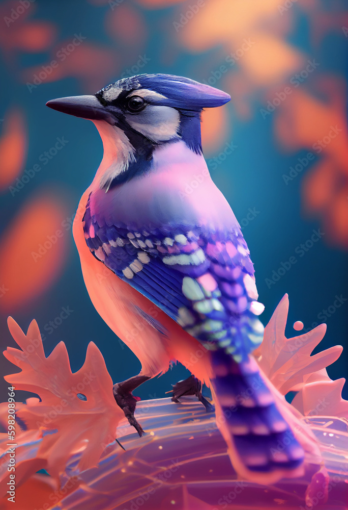 Poster beautiful abstract bird blue jay from smooth elegant transparent fabric concept, contemporary on bri