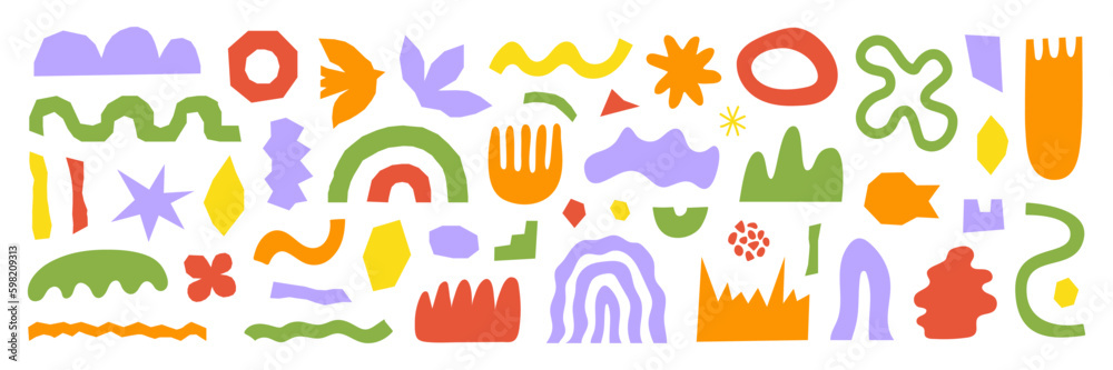 Poster abstract organic shapes with colorful geometric cutting doodles. trendy random shapes isolated on a 