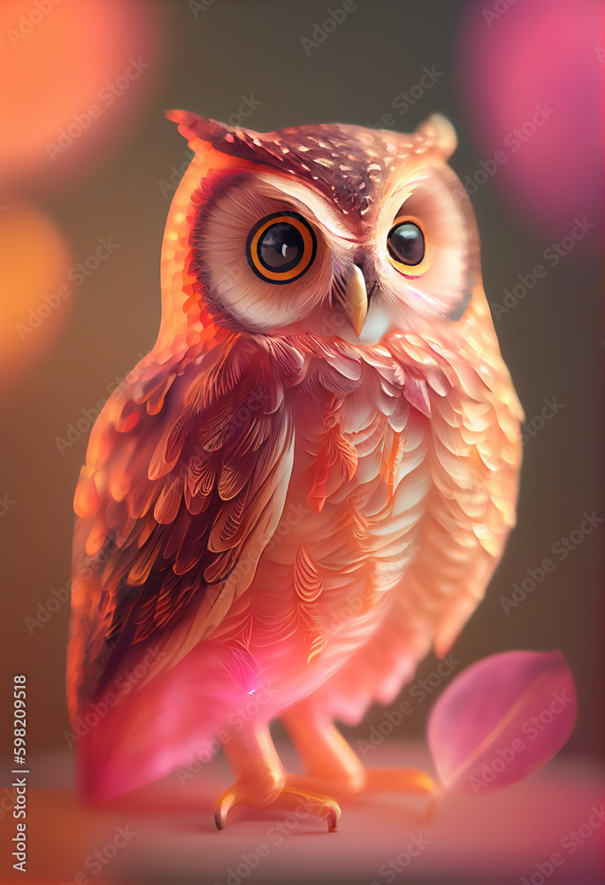 Poster beautiful abstract bird owl from smooth elegant transparent fabric concept, contemporary on bright b