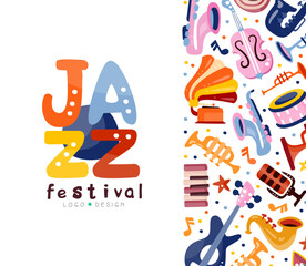 Jazz Musical Festival and Concert Card with Instrument Vector Template © topvectors