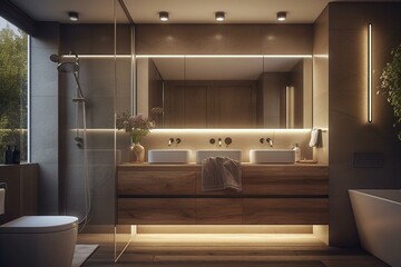 Rendering of indoor bathroom area. Generative AI