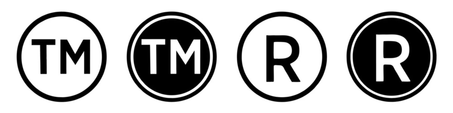 Set of registered trade mark icon symbol isolated on transparent background. tm symbol icon. r icon symbol. copyright icon