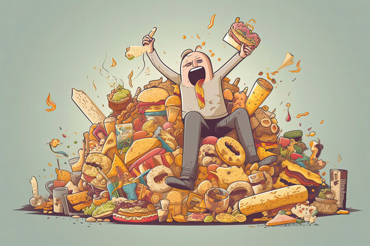 Eating junk food nutrition and dietary health problem concept