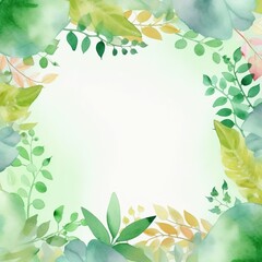 Watercolor Greenery frame invitation with spring leaves background. Perfect for wedding, greeting cards, quotes, Birthday and your unique creation, Generative AI