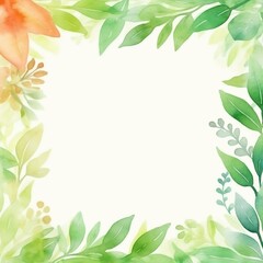 Naklejka premium Watercolor Greenery frame invitation with spring leaves background. Perfect for wedding, greeting cards, quotes, Birthday and your unique creation, Generative AI