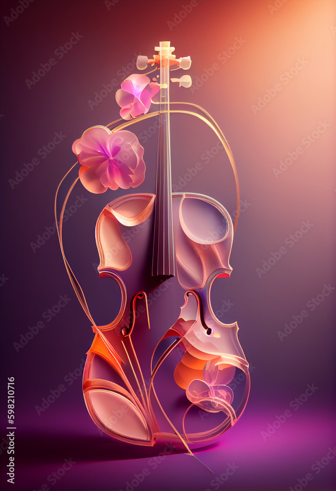 Poster beautiful abstract viola concept, contemporary on bright bokeh background 3d pink and peach colors. 